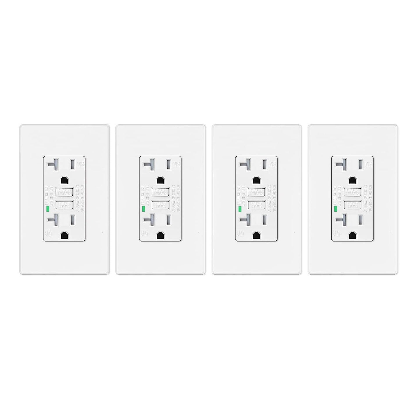 20 Amp GFCI Outlet 4 Pack - Self Test Weather Resistant Safety