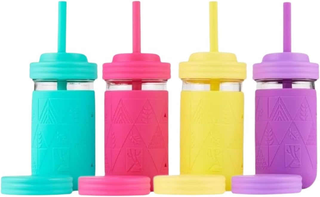 Elk and Friends Kids Mason Jar Cups with Silicone Sleeves