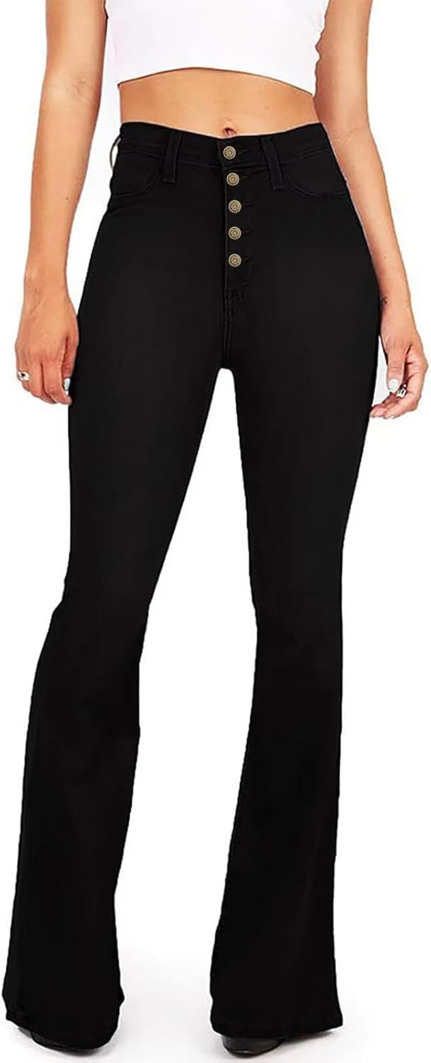 Stylish Women's Black Bell Bottom Jeans for Flattering Fit