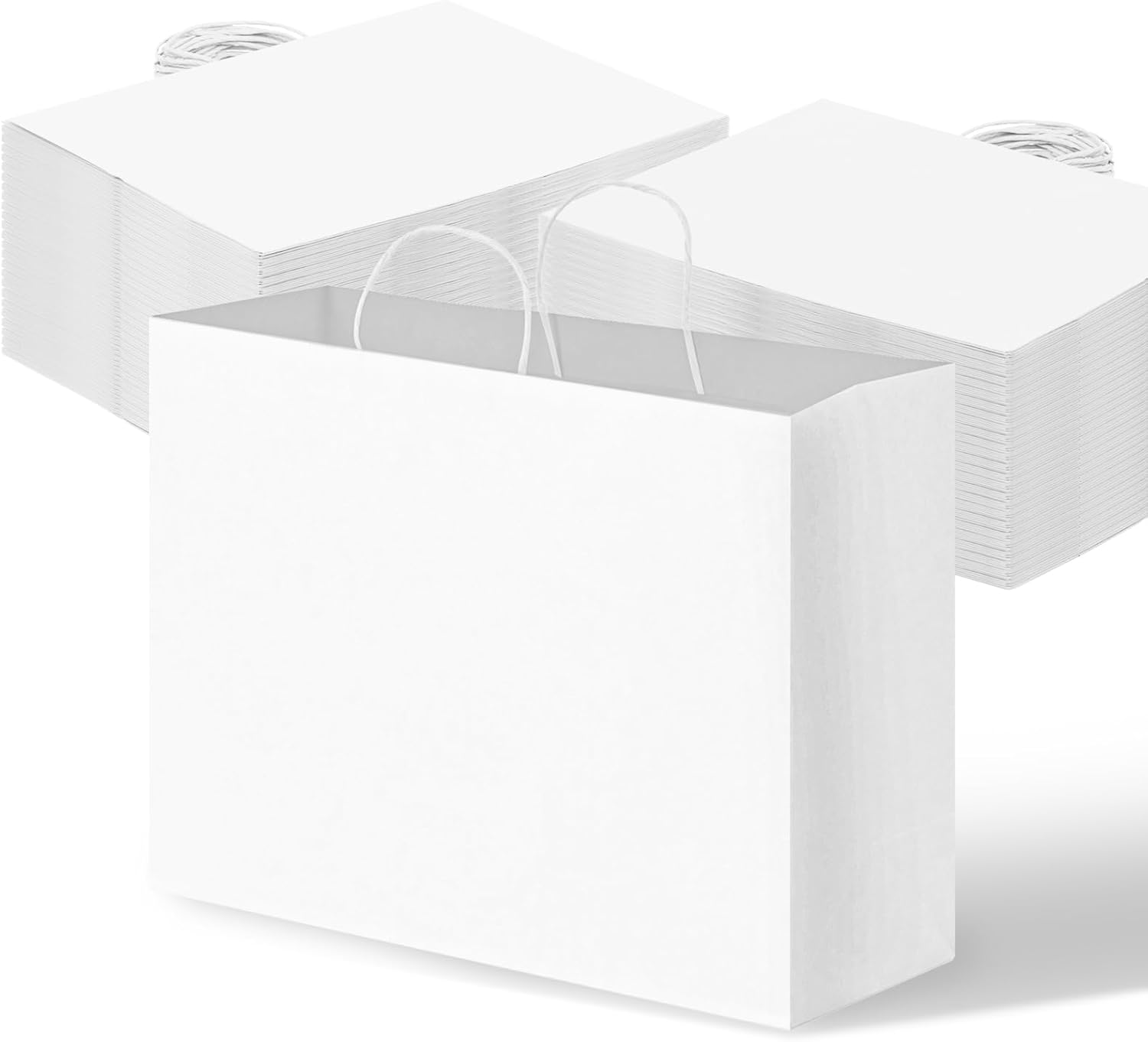 OUTUXED 110pcs White Paper Bags with Handles for Gifts and More