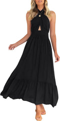 ZESICA Women's 2025 Summer Crossover Halter Neck Plaid Maxi Dress