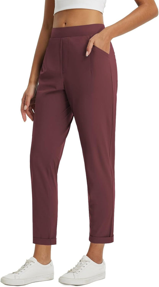 Baleaf Womens Travel Pants with Zipper Pockets for Work