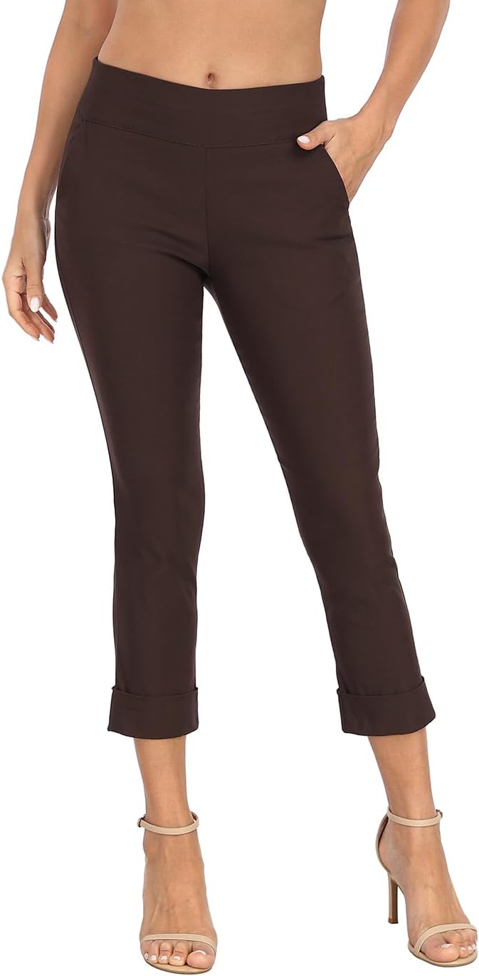 HDE Pull On Capri Pants for Women with Pockets and Comfort