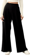 EVALESS Wide Leg Pants for Women - High Waisted Waffle Knit Fleece