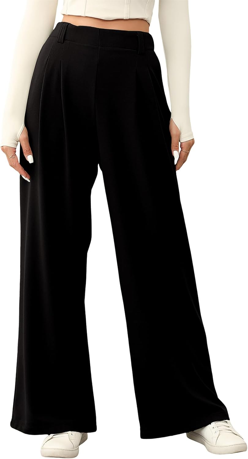 EVALESS Wide Leg Pants for Women - Comfy High Waisted Trousers