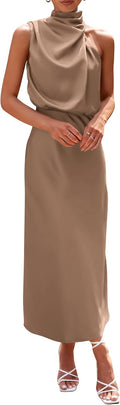 Women's Satin Mock Neck Maxi Dress - Elegant Summer Satin Gown