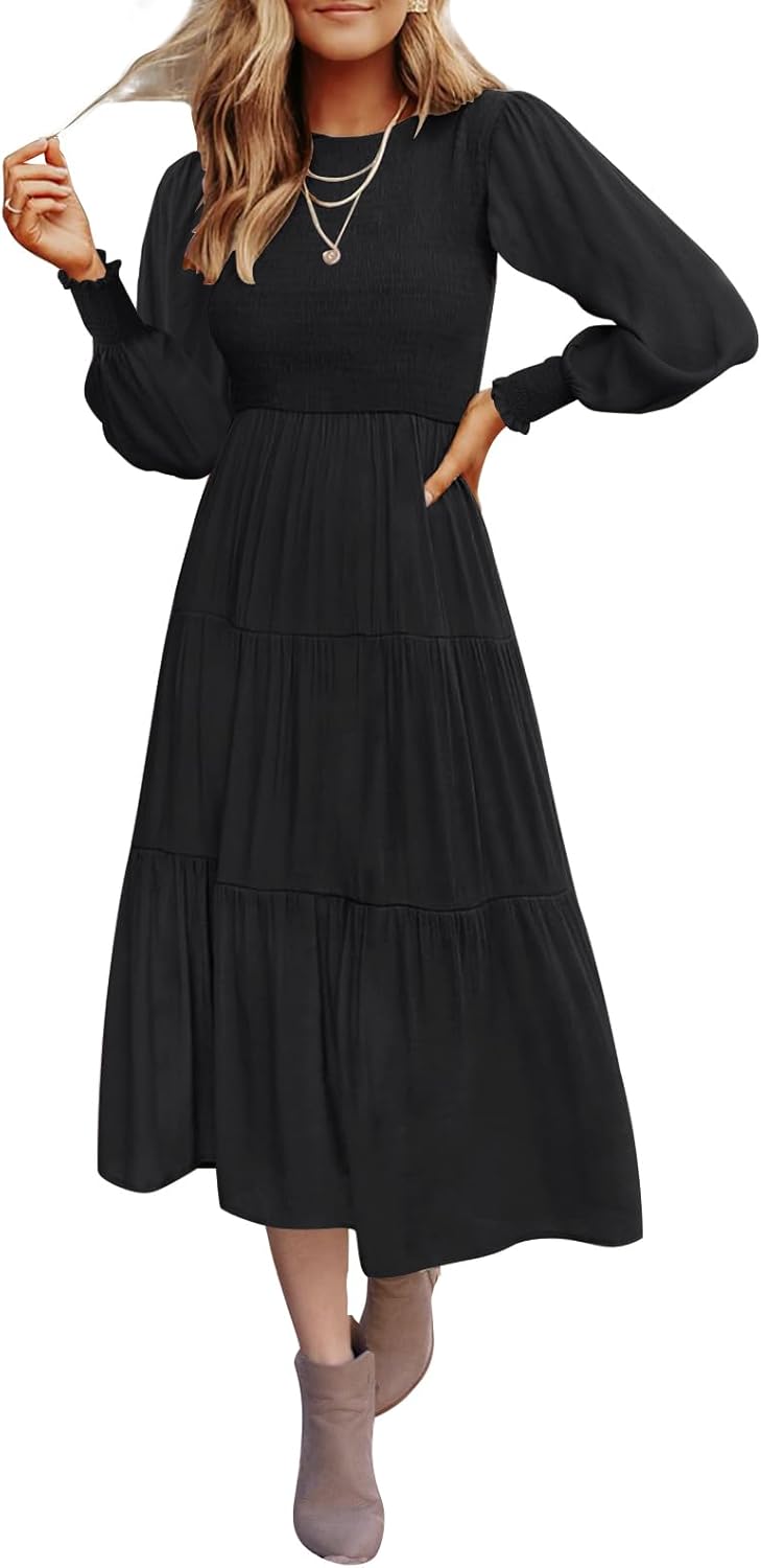 ZESICA Women's Casual Long Sleeve Midi Dress for Every Occasion