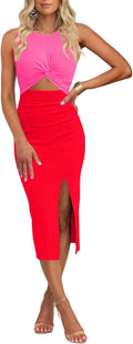 oten Women's Sleeveless Cutout Twist Front Bodycon Midi Dress Night