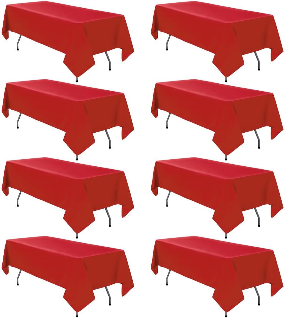 8 Pack Red Tablecloth 60 x 102 Inch for Rectangle Tables