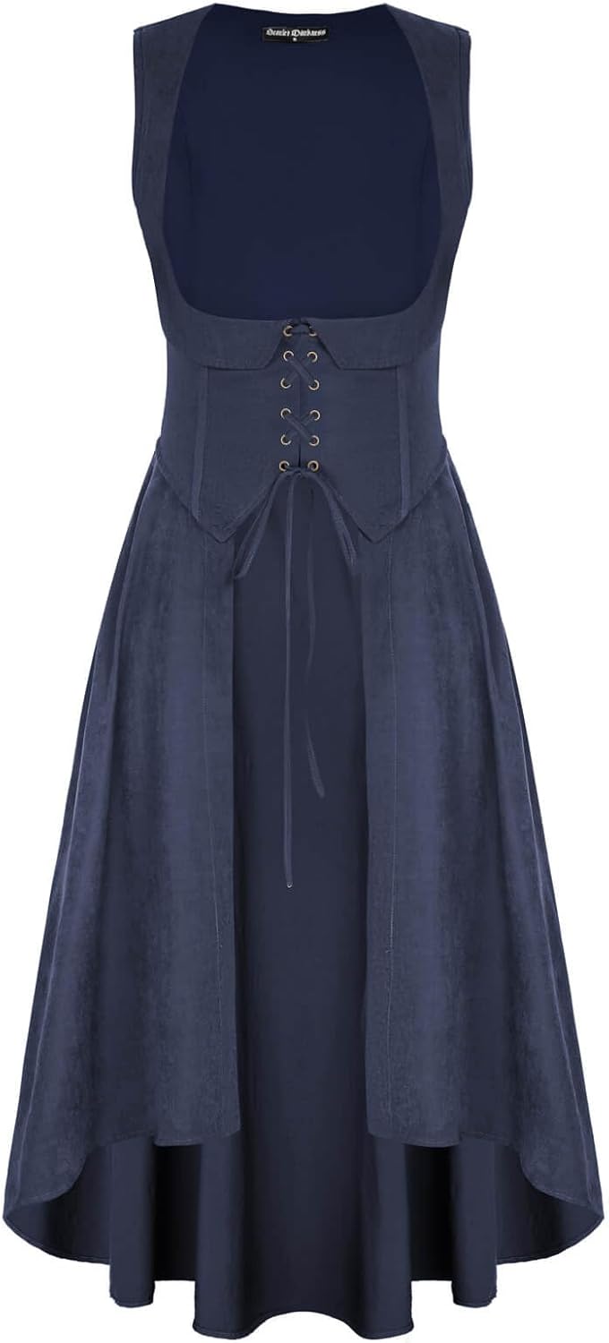 Renaissance Pirate Peasant High Low Dress with Pockets 55ft IN