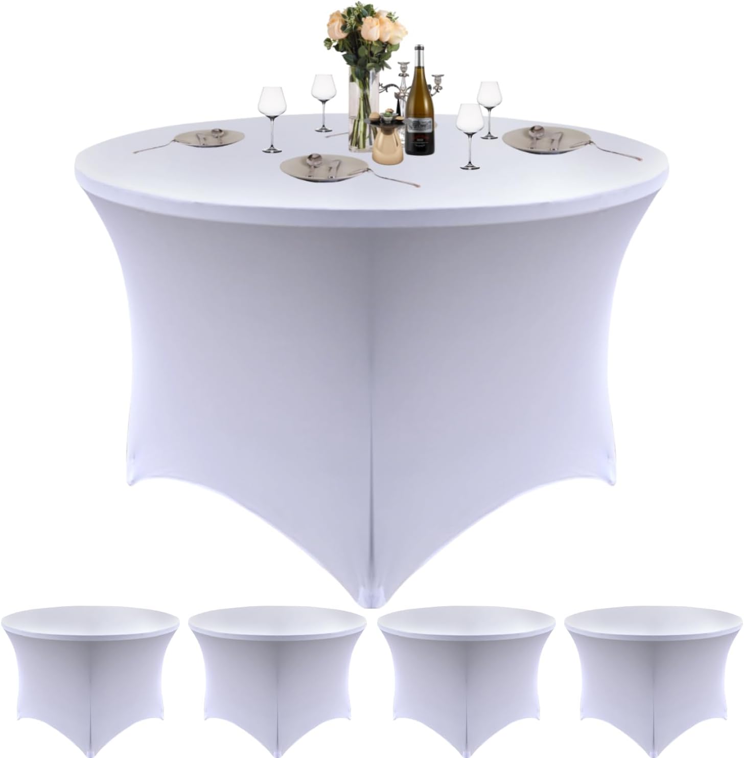 4 Pack 48-Inch Round Spandex Tablecloths for Events and Parties