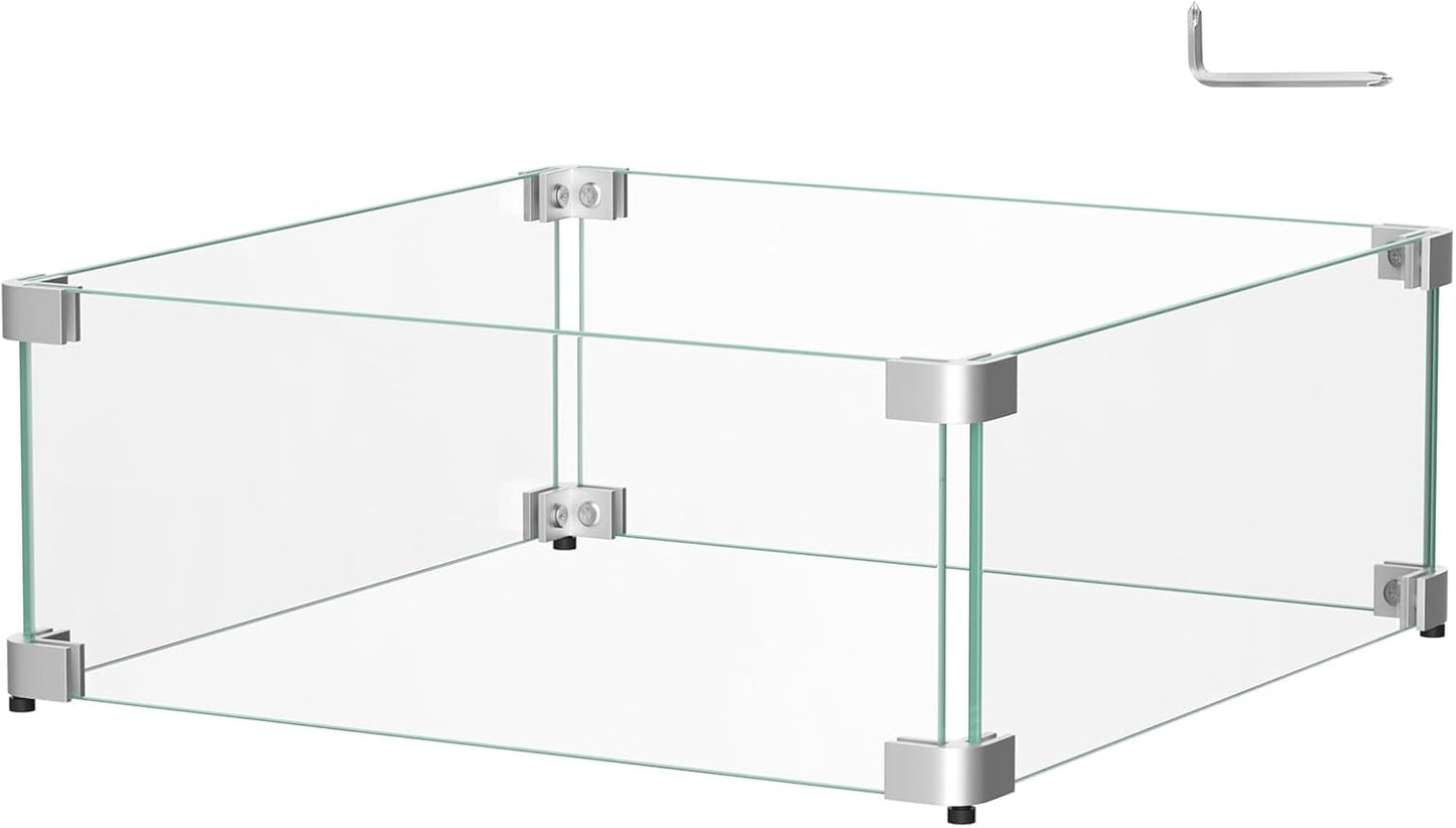 20.5 x 20.5 x 6 Inch Glass Wind Guard for Fire Pit Table