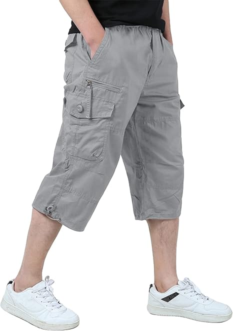 EKLENTSON Men's Casual Twill Elastic Cargo Shorts for Comfort