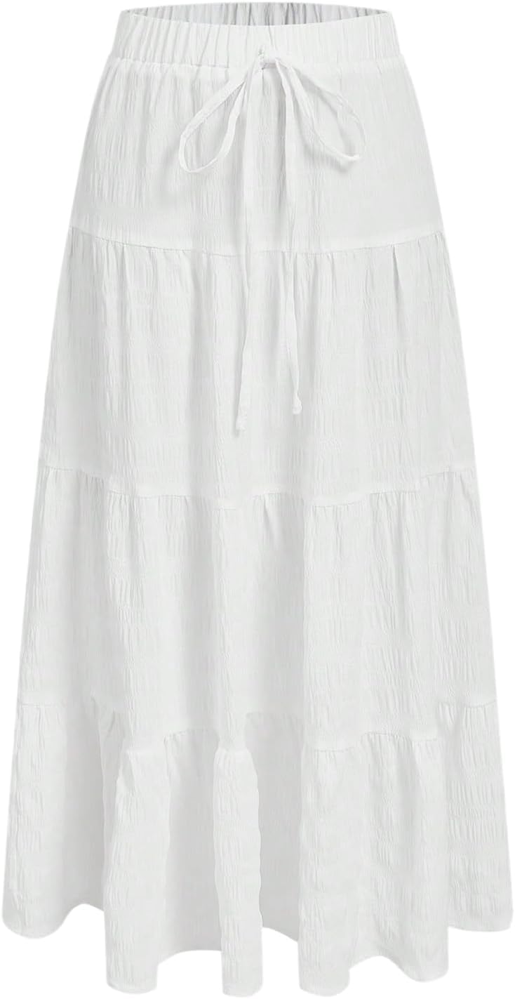 Verdusa Women's Boho Flared Ruffle Maxi Skirt for Summer Fun