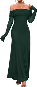 Women Off Shoulder Bodycon Maxi Dress - Ruched Mesh Fit