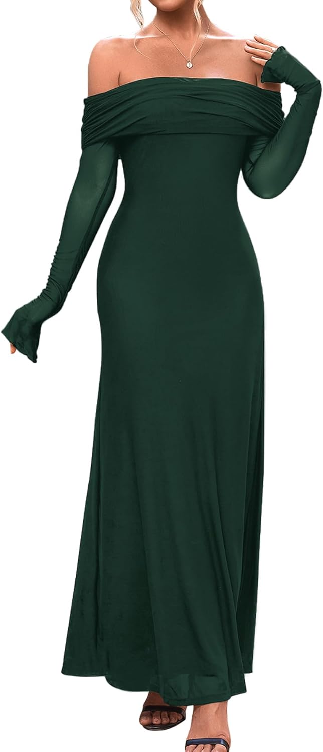 KUTUMAI Off Shoulder Bodycon Maxi Dress for Elegant Occasions