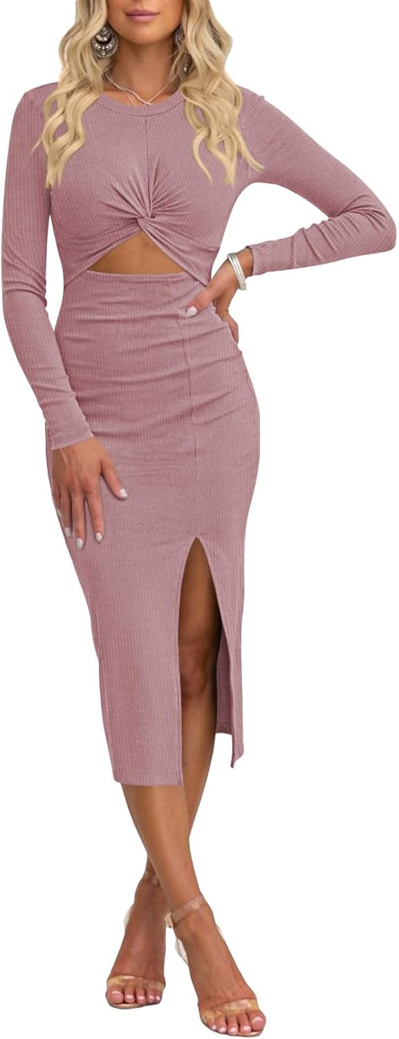 Pink Queen Women's Crew Neck Long Sleeve Midi Dress Review