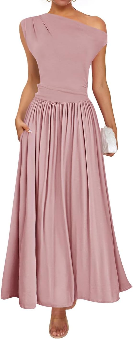 ZESICA Women's Summer Maxi Dress with Pockets for Casual Elegance