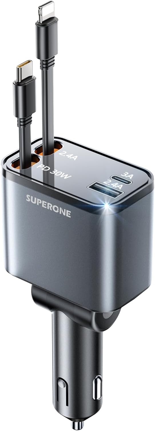 69W Fast Retractable Car Charger for iPhone