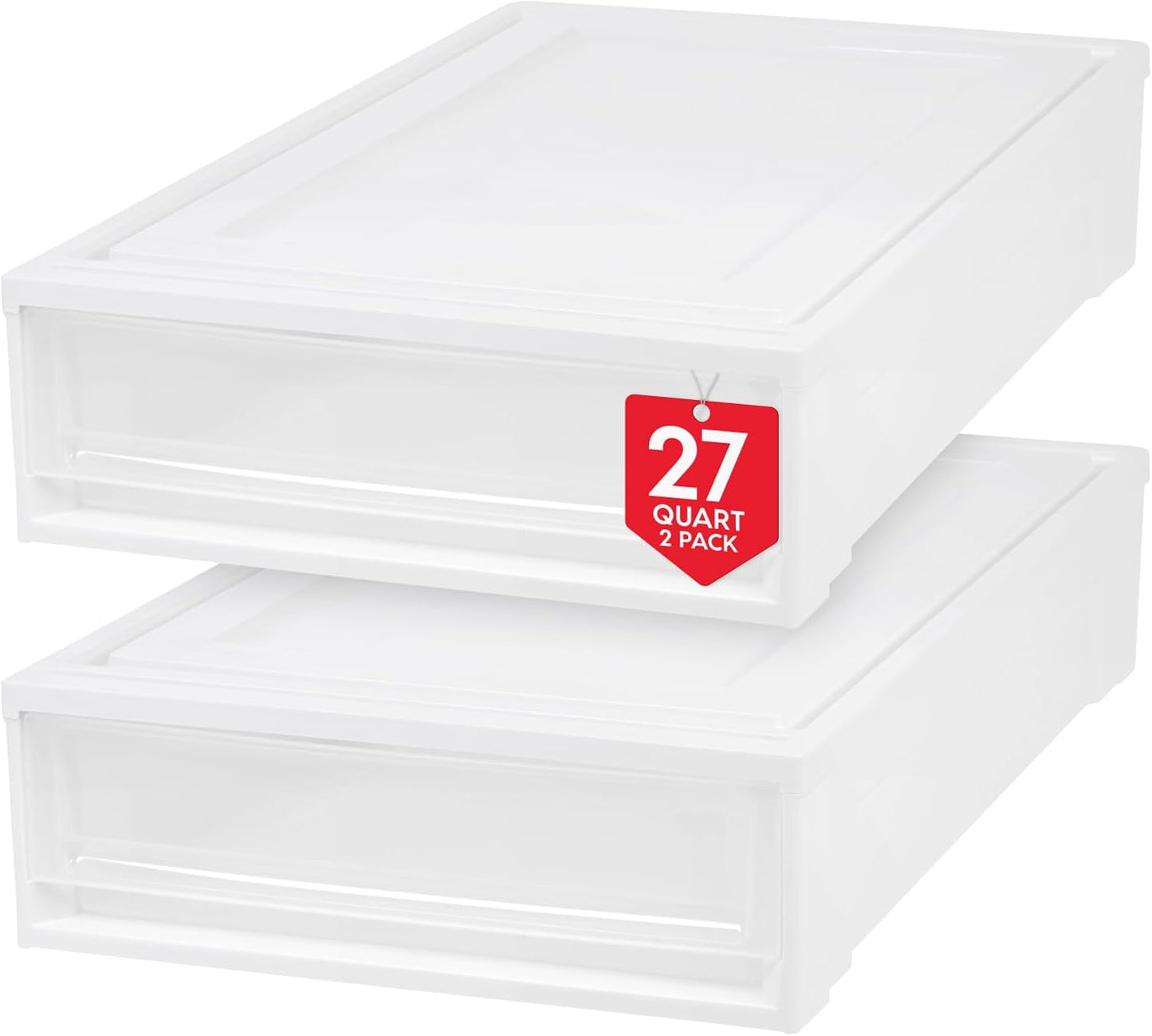 IRIS USA 27 Qt Plastic Under Bed Storage Organizer Bin 2-Pack