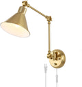 Wall Sconce Plug In Dimmable Swing Arm Wall Light - Adjustable Brushed