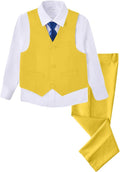 Boys Yellow Vest 4-Piece Slim Fit Suit Set - Formal Dresswear