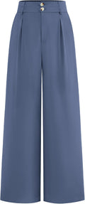 Women Wide Leg Dress Pants High Waisted Pleated Trousers - Office Suit