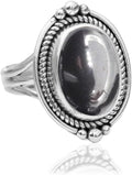 925 Sterling Silver Hematite Ring for Women - Bohemian Bezel Set