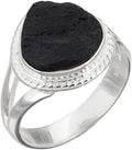 Black Tourmaline Ring Raw Sterling Silver - Handmade October