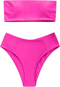High Cut Bandeau Bikini Set Strapless Solid Color - Flattering Fit you