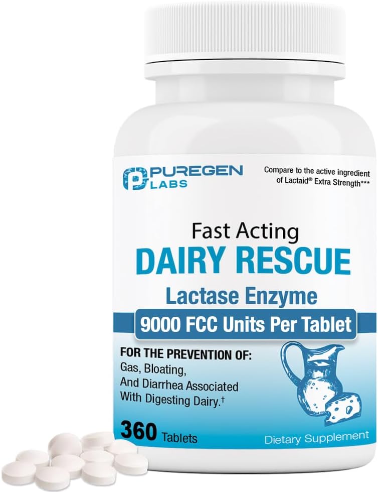 Puregen Labs Dairy Relief Fast Acting Lactase Enzyme 9000 FCC