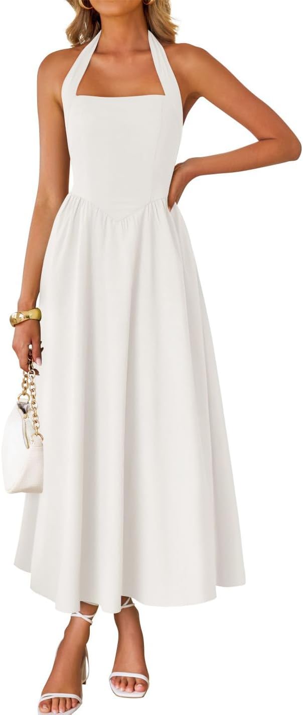 ZESICA Women's Summer Sleeveless Halter Midi Dress for Style