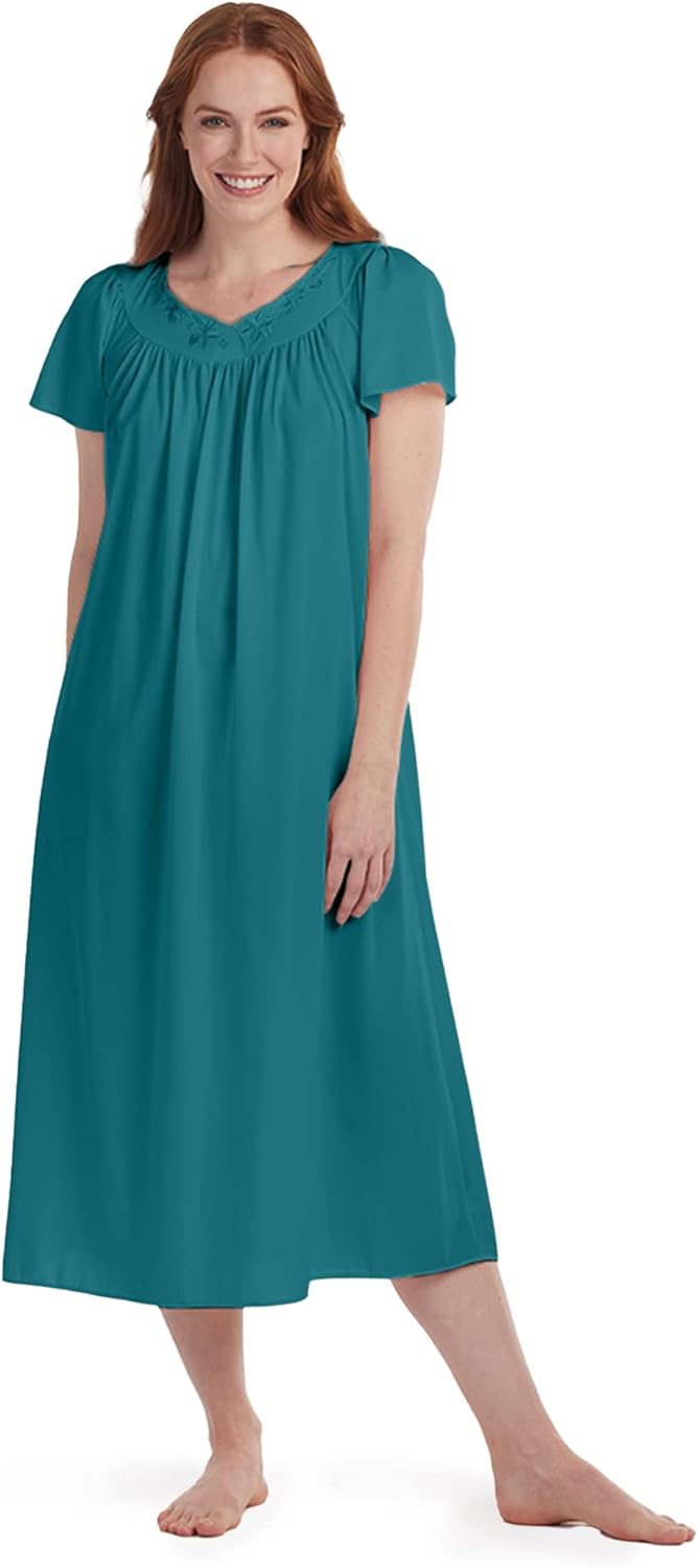 Miss Elaine Women's Long Tricot Nightgown with Flutter Sleeves