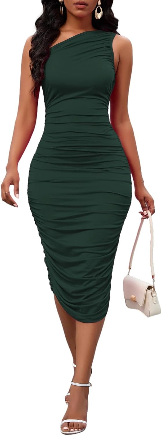 Women's Sexy One Shoulder Midi Dress for Parties and Weddings