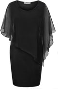 SeSe Code Mesh Cape Overlay Bodycon Knee Length Dress - Elegant