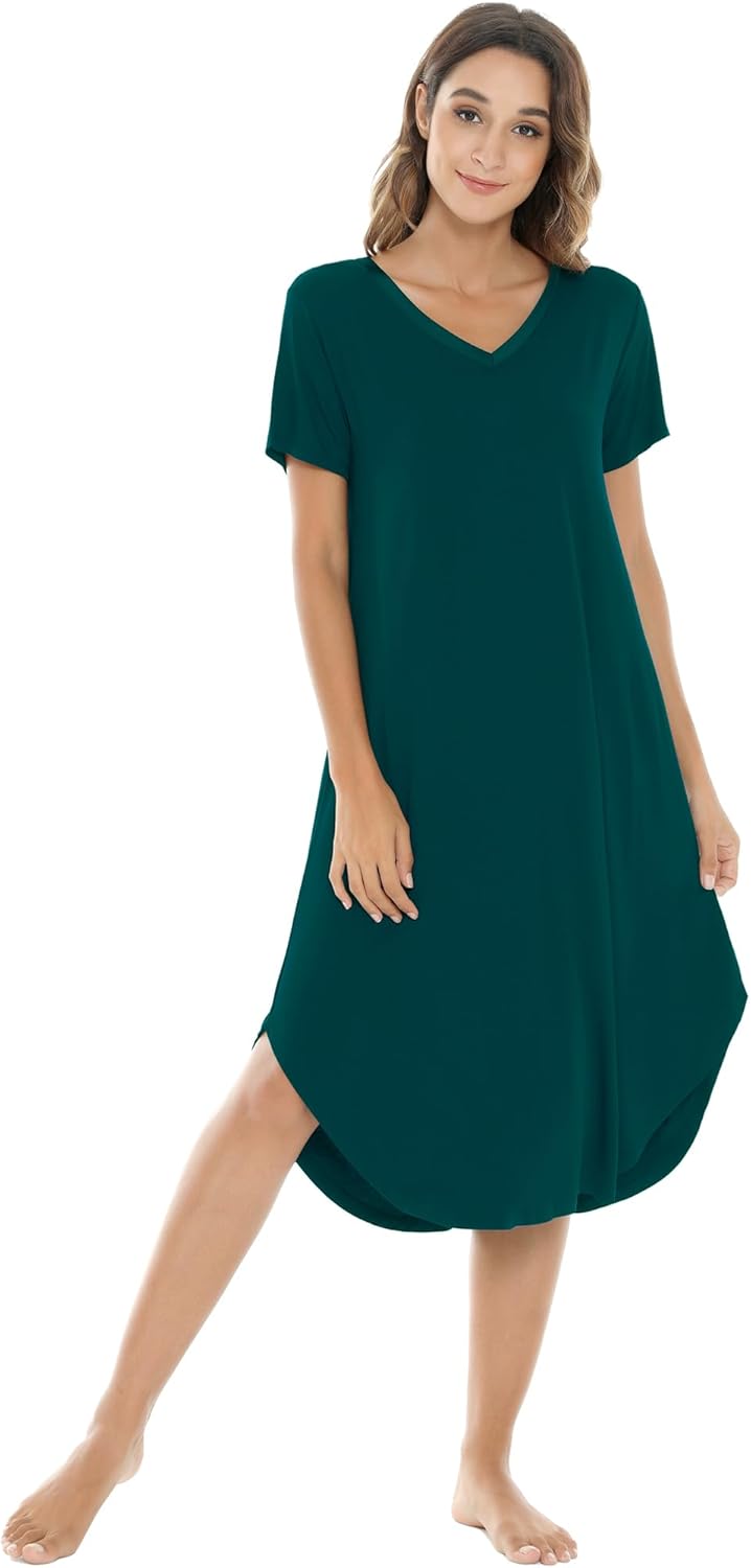 NACHILA Nightgowns for Women - Viscose Bamboo V Neck Sleepshirts