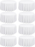 8 Pack White Round Tablecloth 90 in Circle Polyester - Washable Set