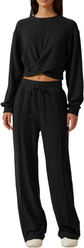 QINSEN Women 2 Piece Outfits Sweatsuit Set - Cozy Twist Front Lounge