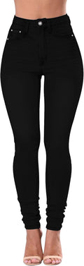 Women's High Waisted Distressed Stretch Skinny Jeans - Flattering