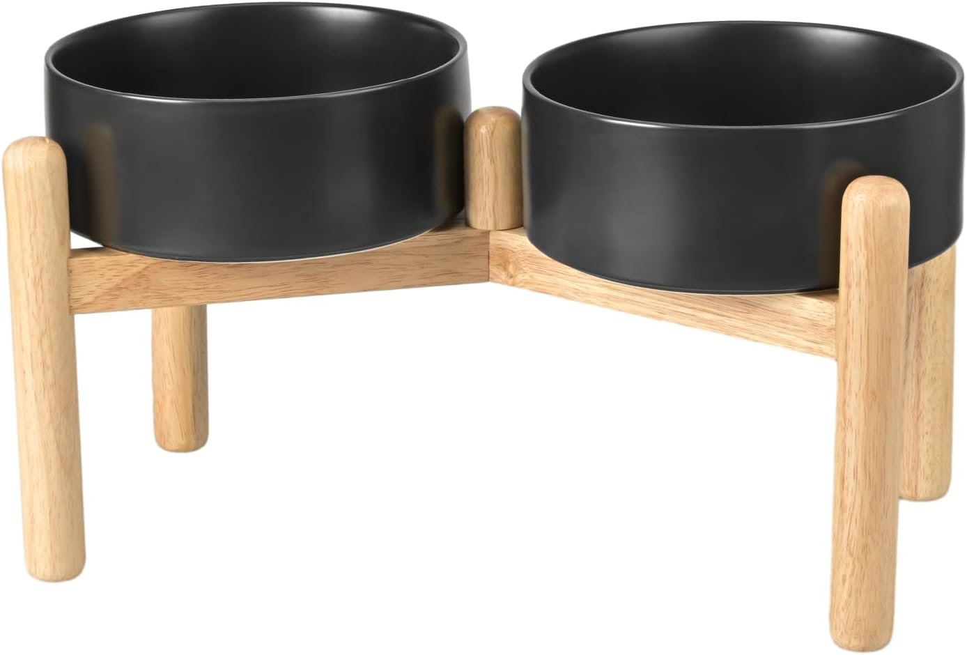 Elevated Dog Bowls with Wooden Stand for Healthy Eating Posture