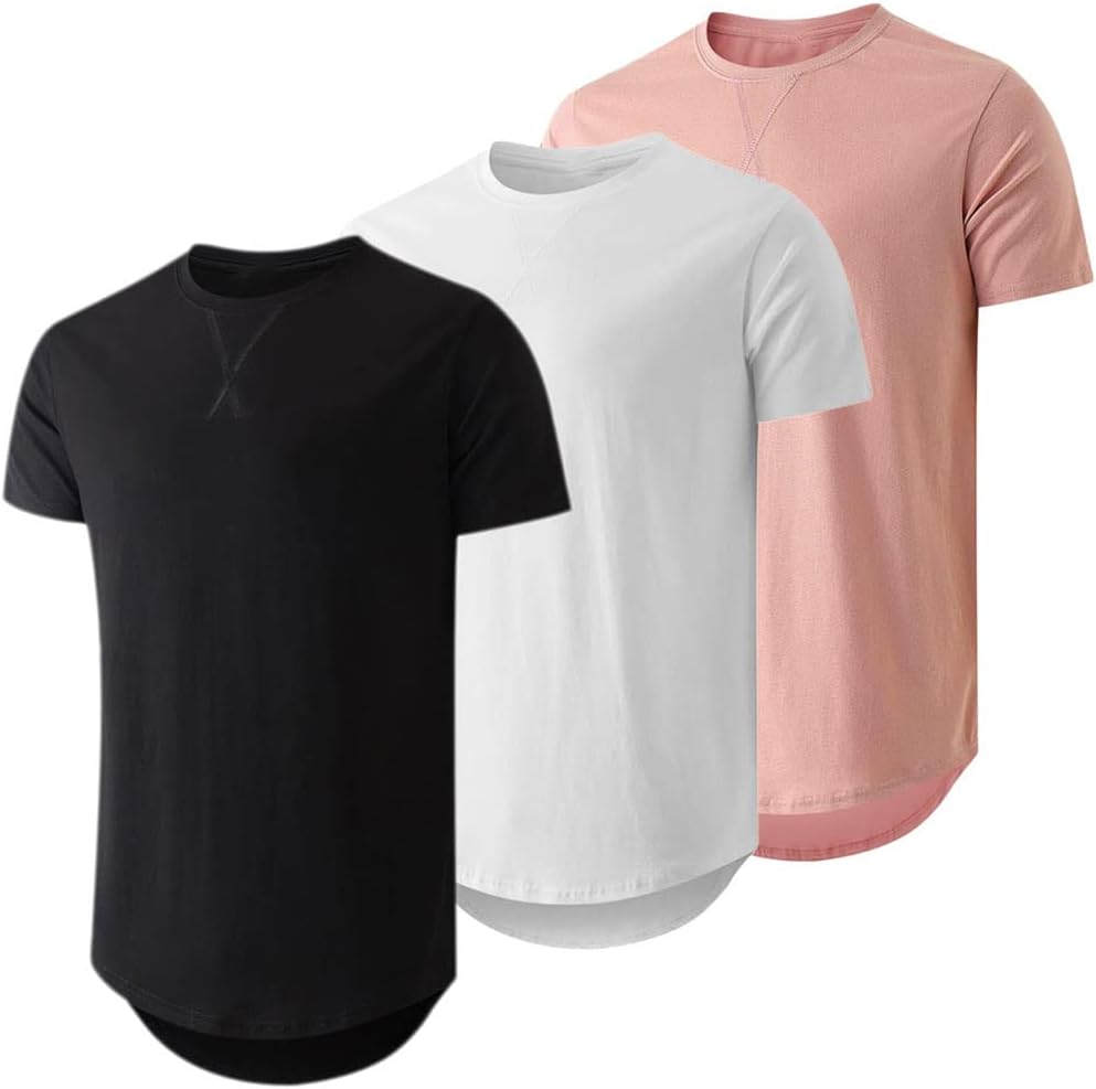 JMIERR Mens 3 Pack Cotton Hipster Longline Crewneck T-Shirt