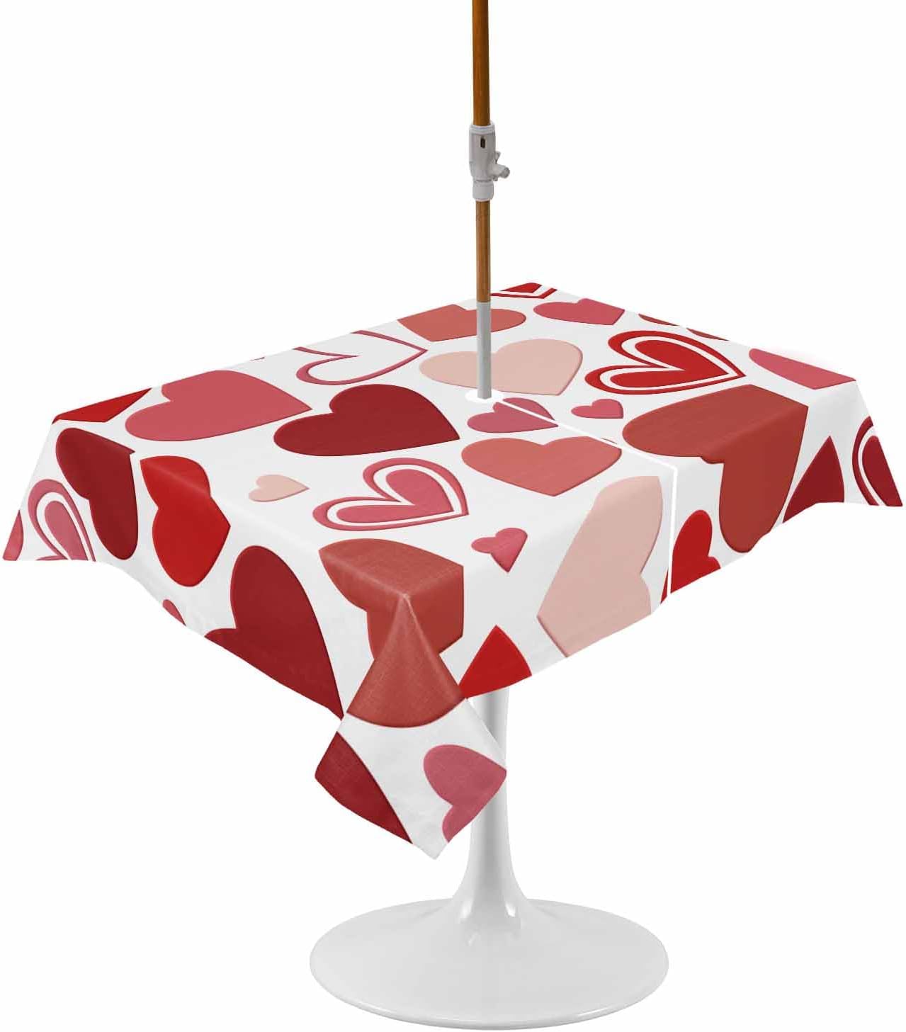 Romantic Heart Outdoor Tablecloth - Waterproof Love Hearts Design, 60x84in