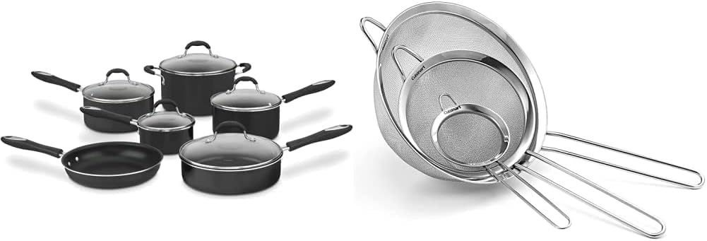 Cuisinart Nonstick Cookware Set with Mesh Strainers for Cooking
