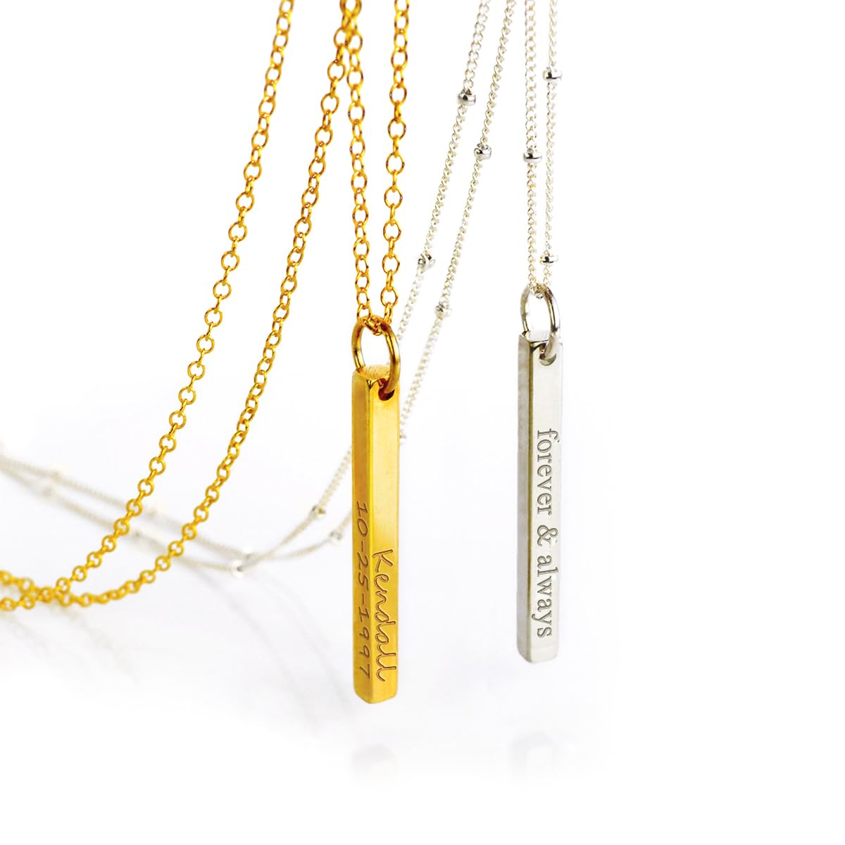 Personalized Kids Name Necklace for Mom - Custom Engraved Bar