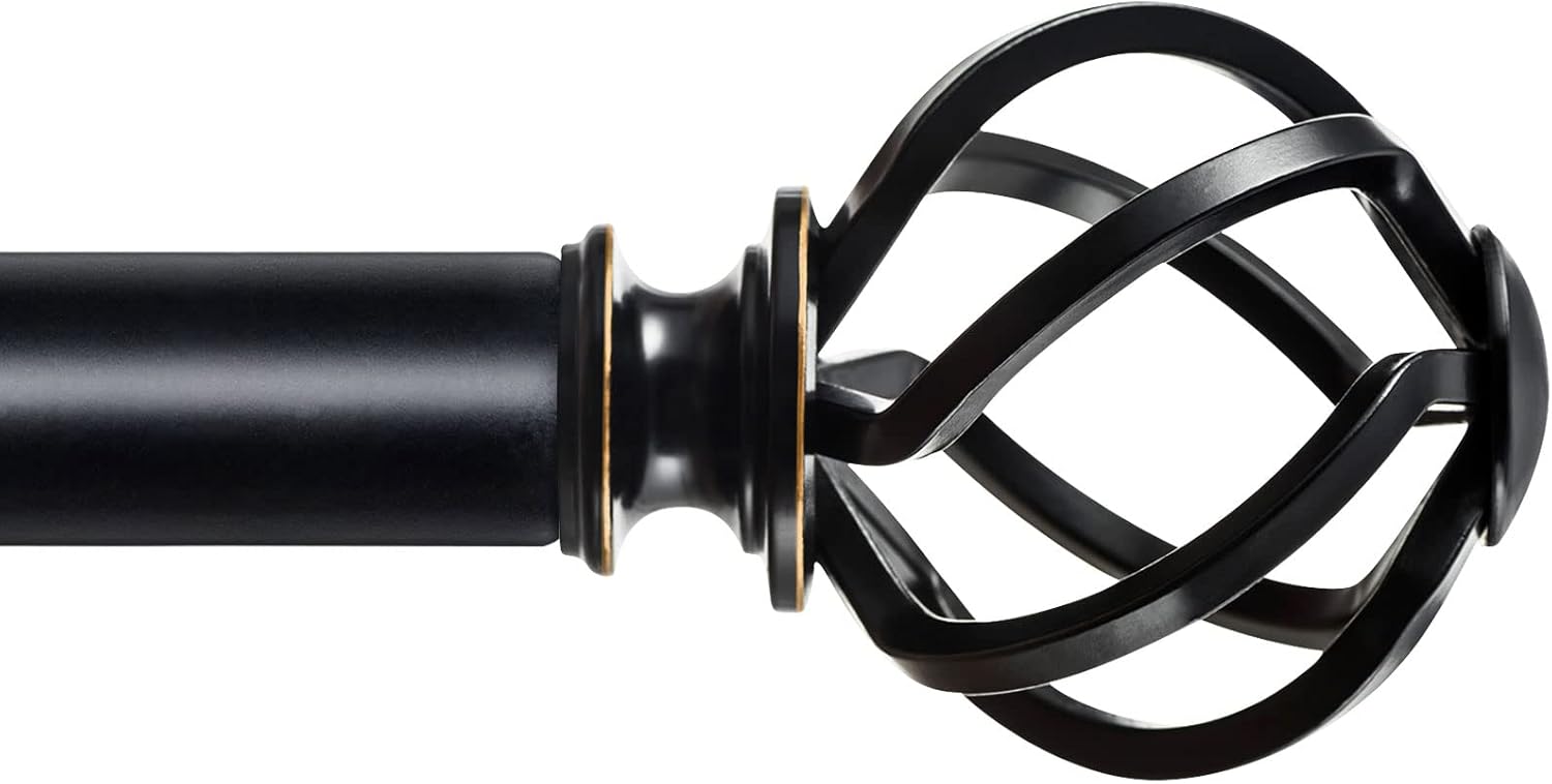 Adjustable Black Curtain Rods - Stylish Twisted Cage Ends