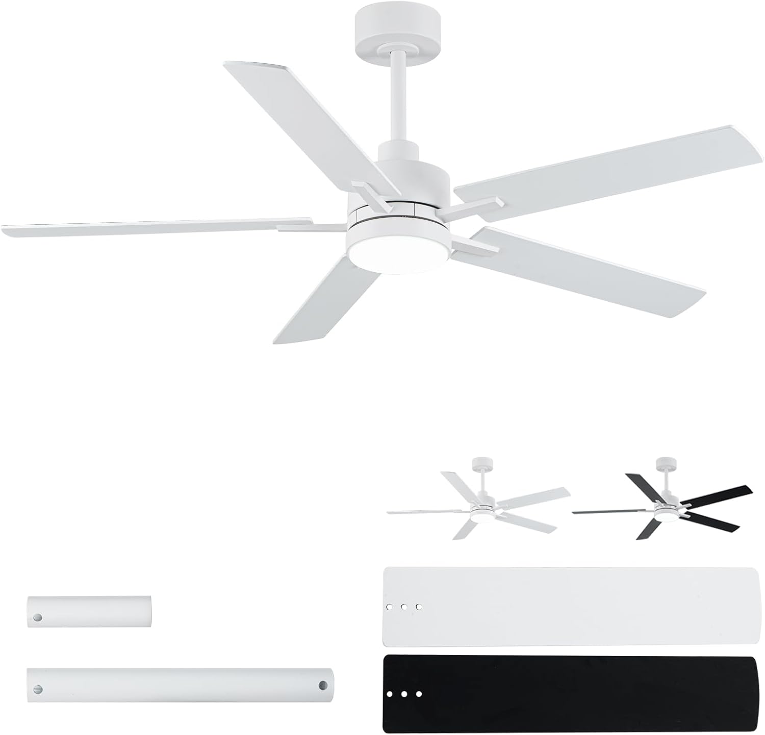 52 in White Ceiling Fans with Lights and Remote for Modern Homes