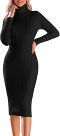 Womens Turtleneck Sweater Midi Dress - Ribbed Bodycon Fit