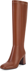 SOVANYOU Women's Faux Leather Tall Boots with Chunky Heel Style