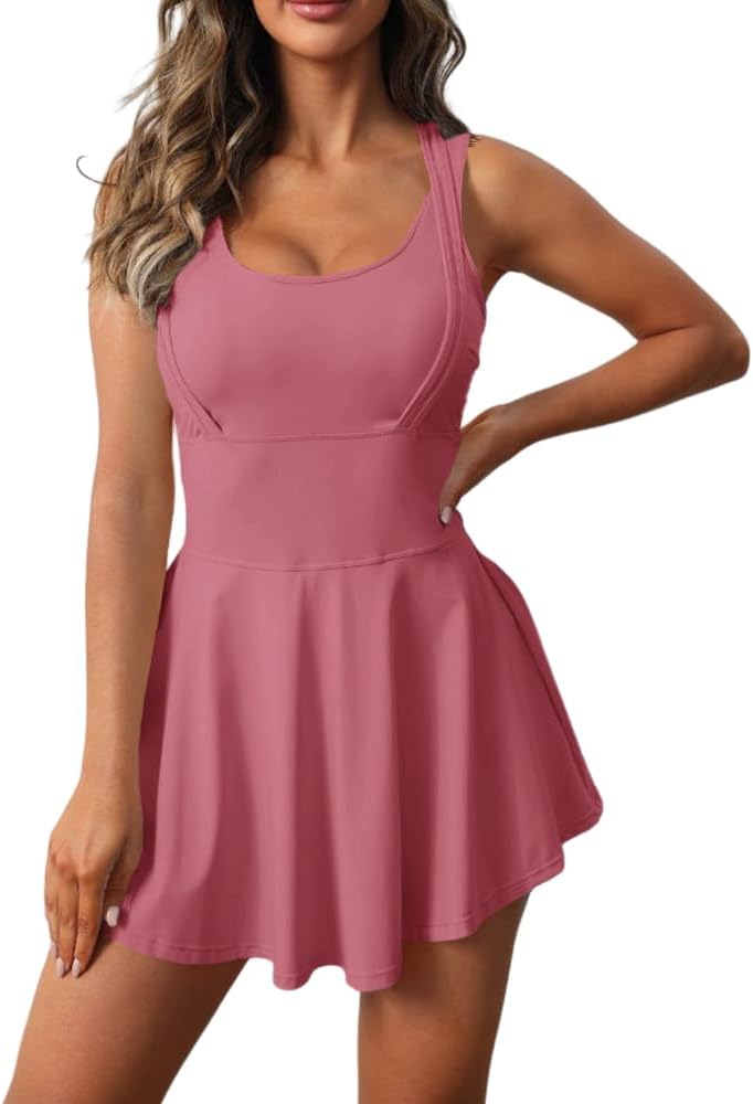 Womens Sleeveless 2-in-1 Athletic Tennis Golf Dress with Shorts