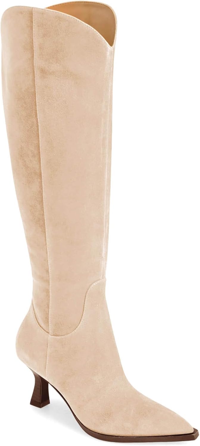 Coutgo Womens Knee High Boots with Kitten Heel for Fall Style